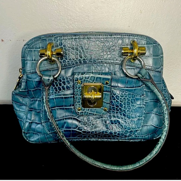 b. makowsky Handbags - B Makowsky Leather Croc Embossed Turnlock Teal Leather Satchel Shoulder Bag